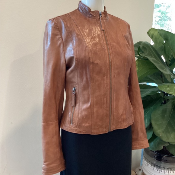 NEW BLACK RIVET CAMEL BROWN BIKER LEATHER JACKET SIZE S - Picture 4 of 16